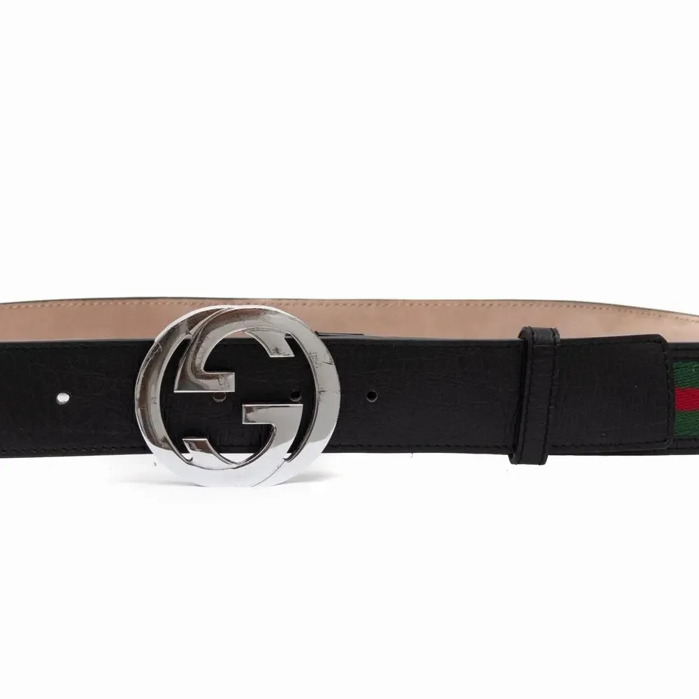 550$ Gucci 114984 Web Green Red Leather Interlocking G Buckle Belt 105/42